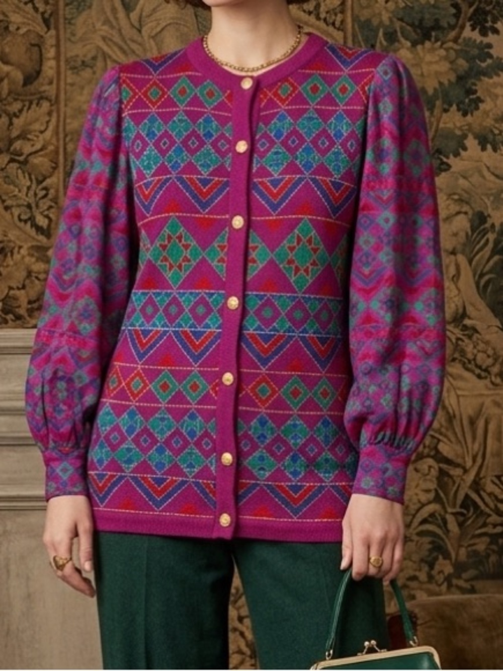Umi‎ Collections By Anne Crimmins Womens Purple Patterned Button-Front Cardigan